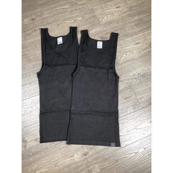 Ekkovision Mens Set Of 2 Black Ribbed Texture Tank Tops Size XL Sport Gym NEW - Picture 1 of 6